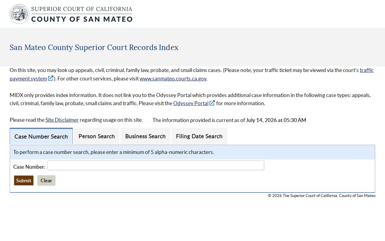 Pacifica people search through the San Mateo MIDX court index