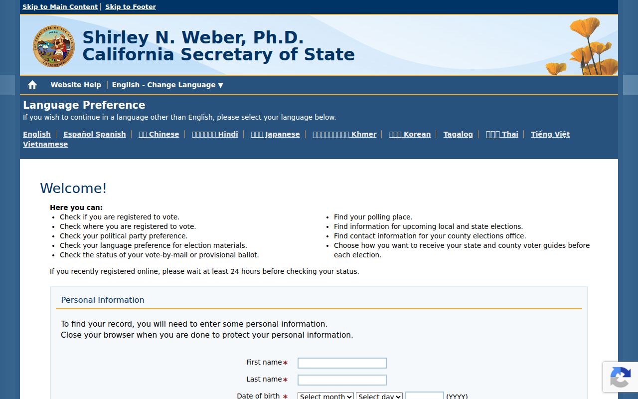 Pacifica voter registration records lookup on California My Voter Status