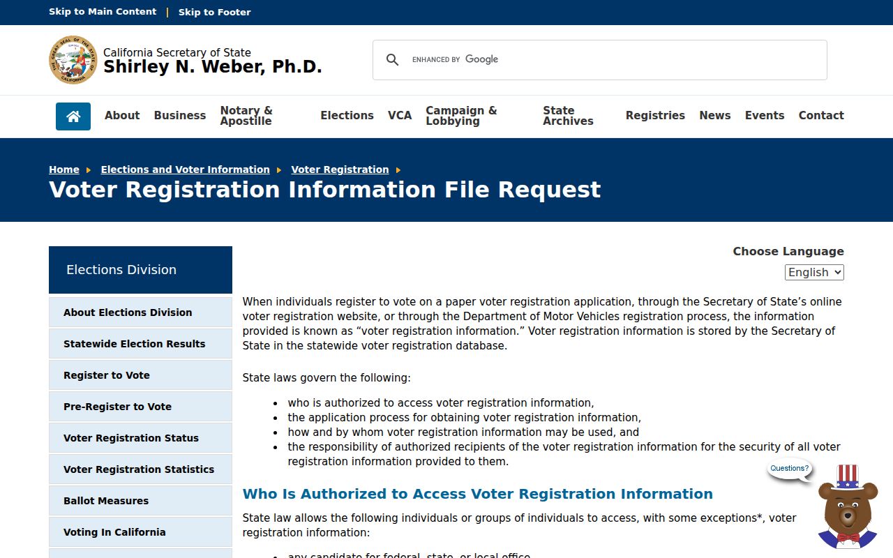 Pacifica voter registration records and California voter file request rules